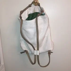 Arbonne basketweave design white backpack with tan straps and hanging tag Lightweight Cinch-Top Backpack – Off-White Gym, Beach  main image 4